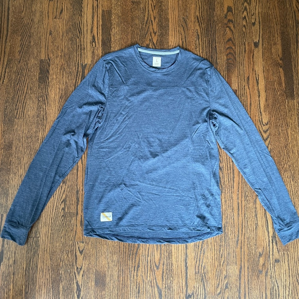 New Men’s Large Tracksmith Harrier Merino Wool Long Sleeve Running Shirt in Blue